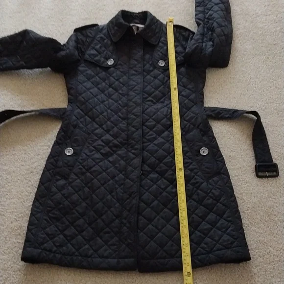 BURBERRY CHECK LINED BELTED QUILTED BLACK TRENCH COAT